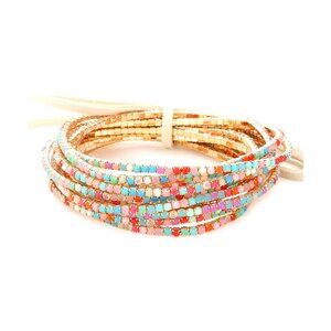 Tigerstars Multi Color Rhinestone Ribbon Layered Stretch Bracelets